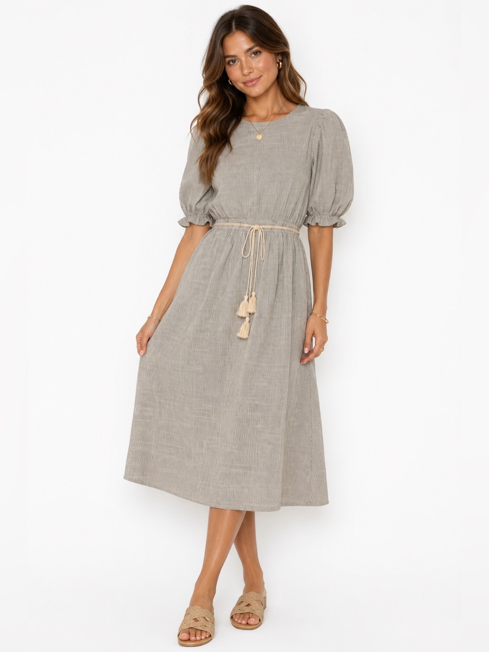 Mo:Vint New York Linen Blend Cottagecore Midi Dress Size Small